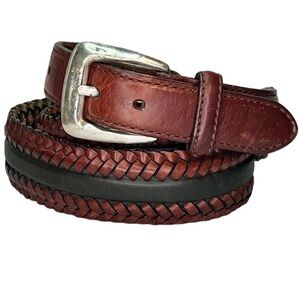 Brighton Vintage Leather Woven Brown Black Belt Silver Buckle Boho Classic Chic